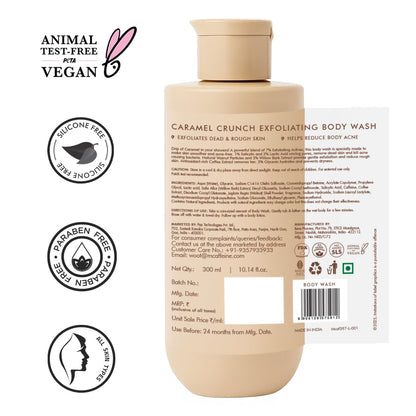 mcaffeine 7% Exfoliating Body Wash Gel, 300ml, 1% Salicylic and 2% Lactic Acid, Unisex - size and scale
