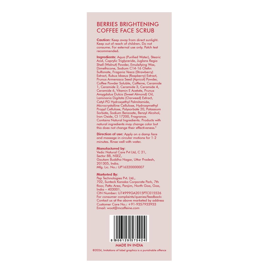 mcaffeine Berries Brightening Coffee Face Scrub, 75g, Unisex, PETA Certified, Dermatologically Tested - front view