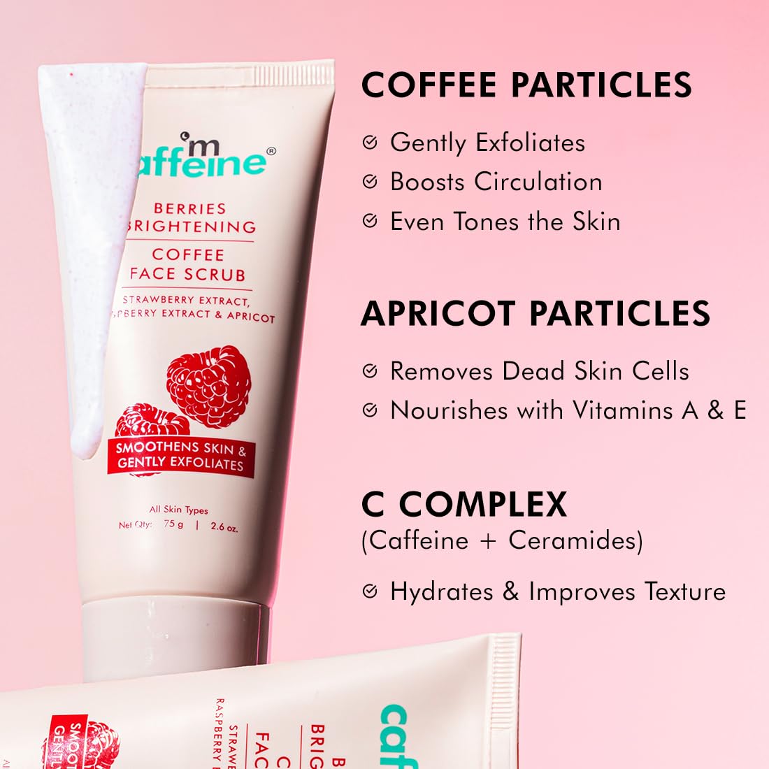 mcaffeine Berries Brightening Coffee Face Scrub, 75g, Unisex, PETA Certified, Dermatologically Tested - ingredients panel