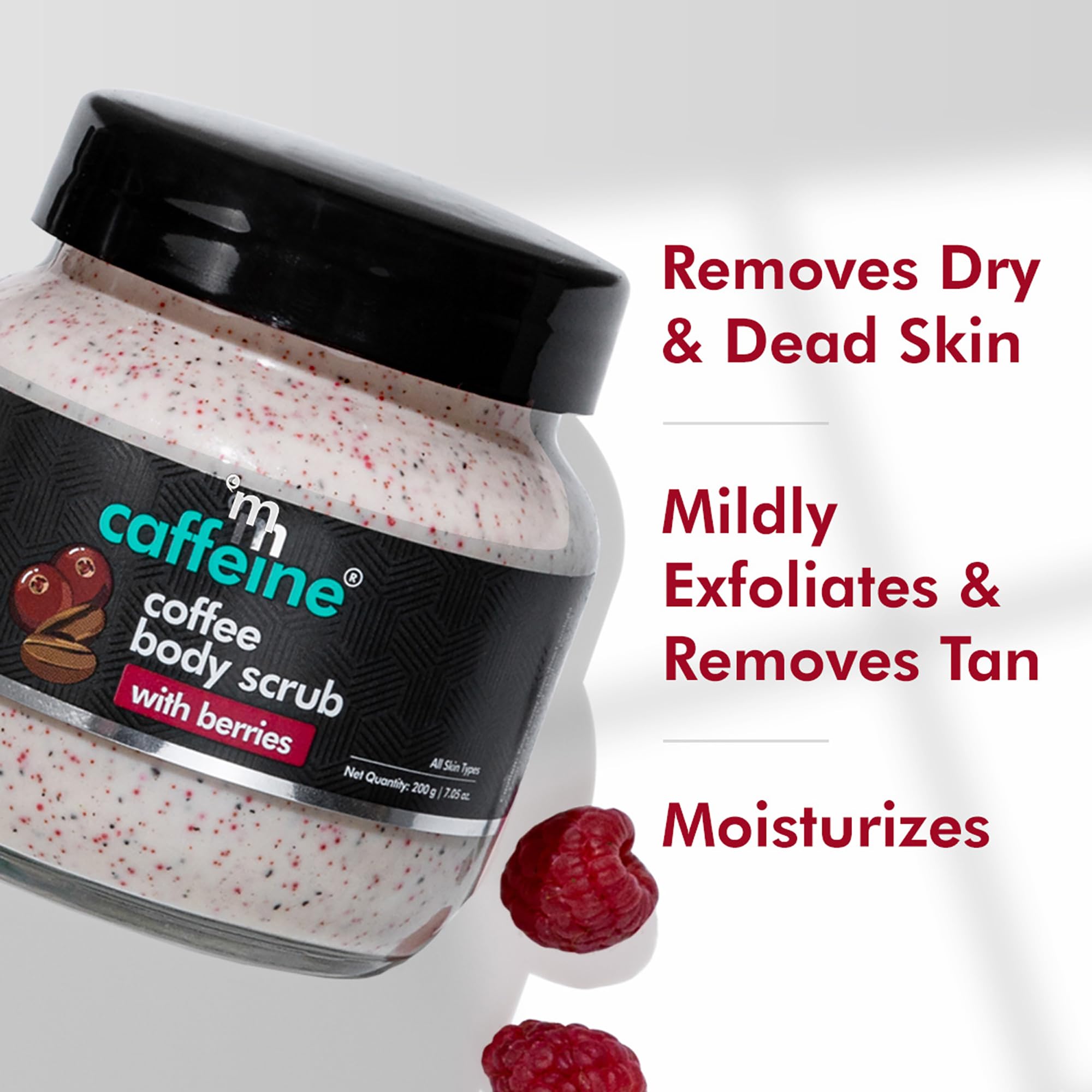 mcaffeine Berries & Coffee Unisex Body Scrub, 200g, Creamy Exfoliating Formula - back view