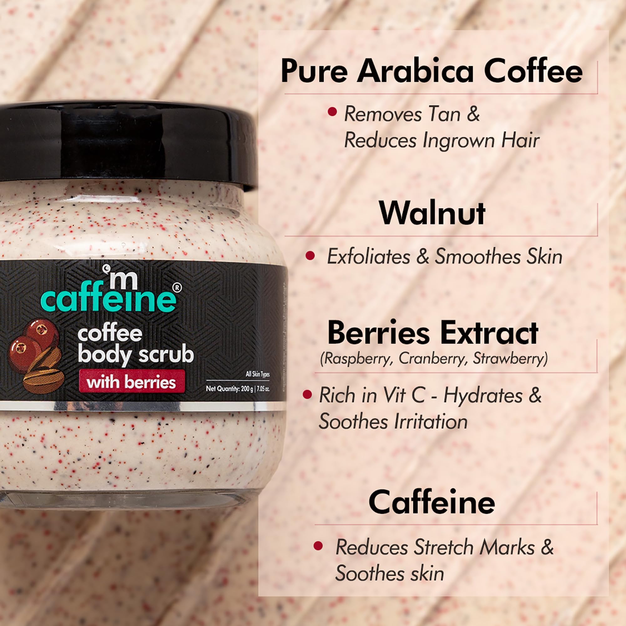 mcaffeine Berries & Coffee Unisex Body Scrub, 200g, Creamy Exfoliating Formula - packaging