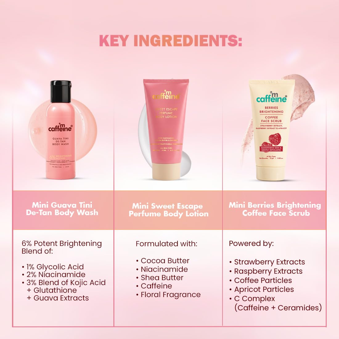 mcaffeine Berry Cute Glow Kit, 3-Piece Unisex Bath Set, PETA Certified, 100g - packaging