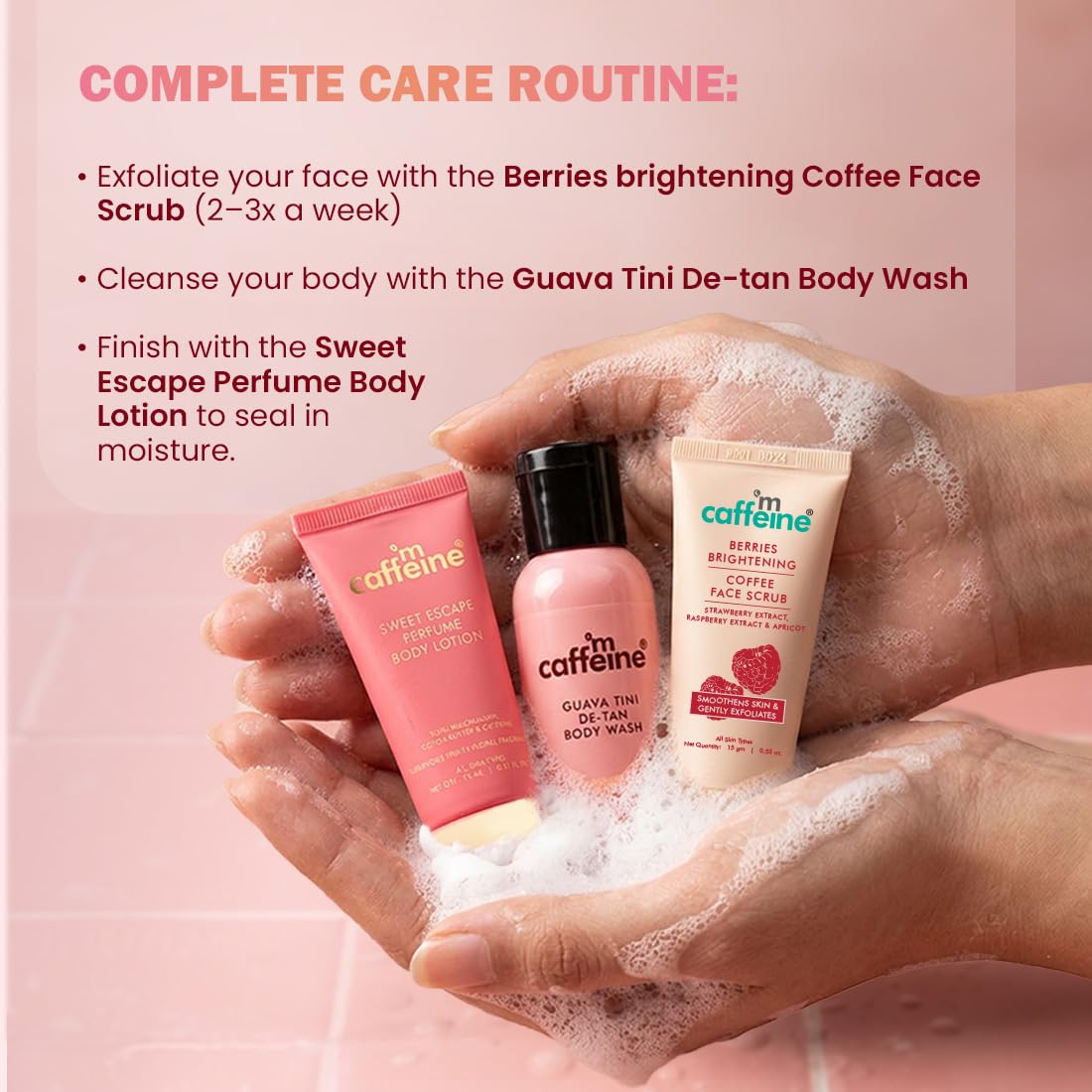 mcaffeine Berry Cute Glow Kit, 3-Piece Unisex Bath Set, PETA Certified, 100g - label detail