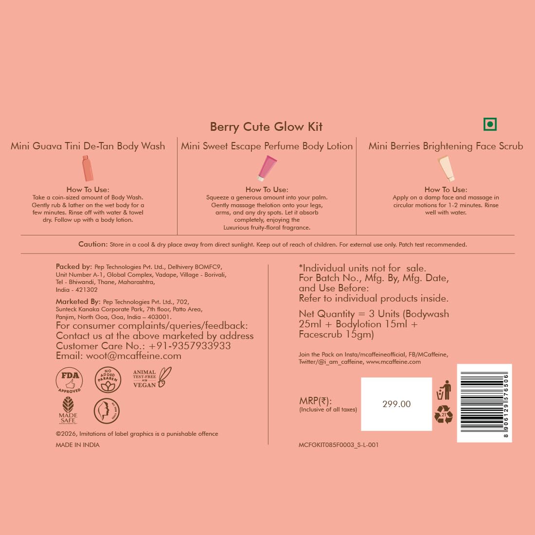 mcaffeine Berry Cute Glow Kit, 3-Piece Unisex Bath Set, PETA Certified, 100g - in use