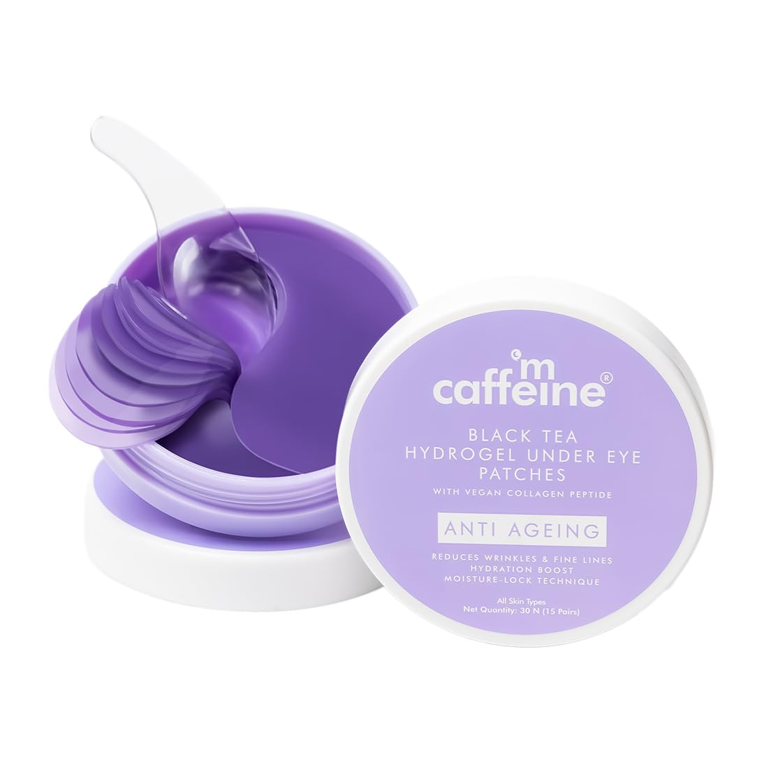 mcaffeine Black Tea Complex Under Eye Patches with Vegan Collagen Peptide, 15 Pairs, Hydrogel, Unisex