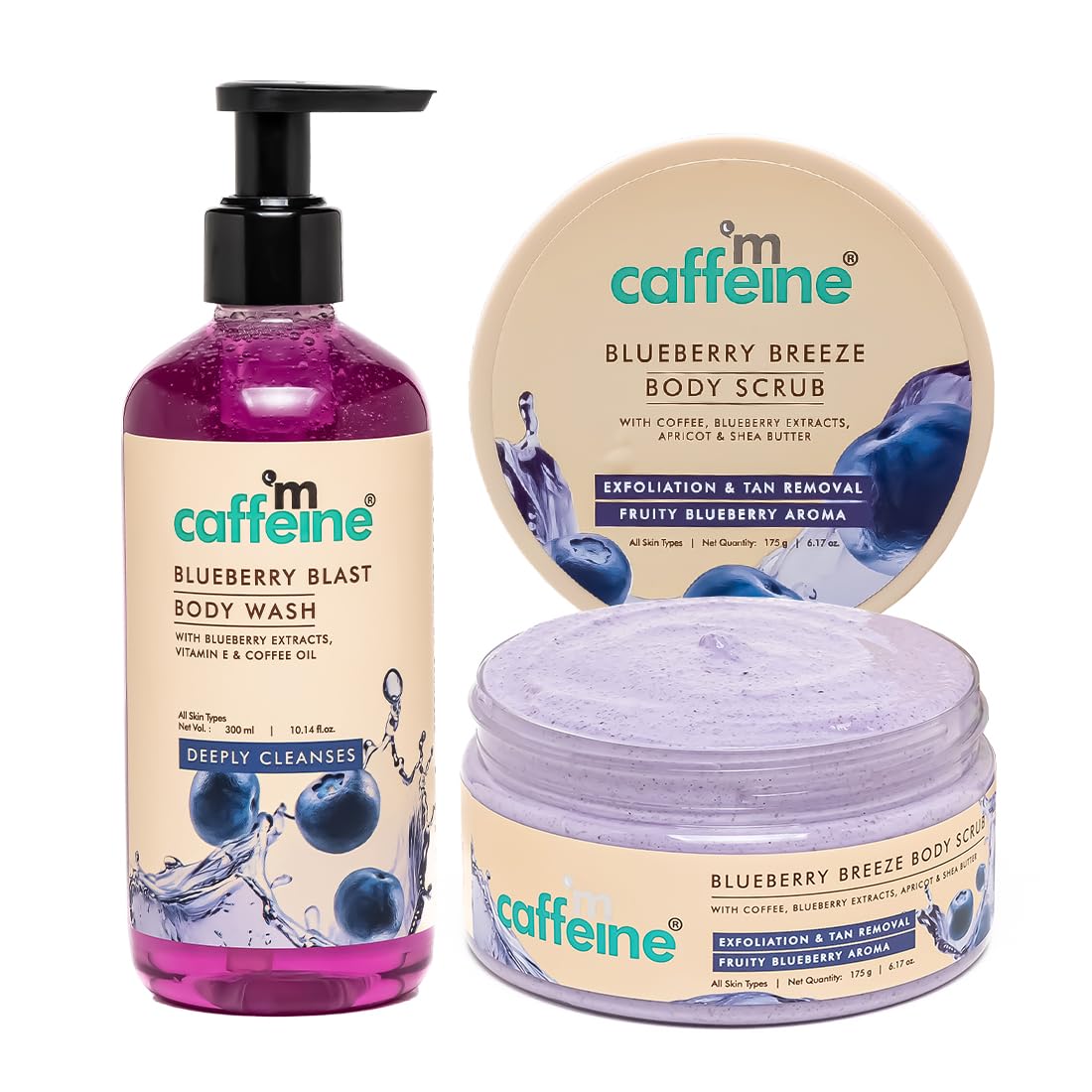 mcaffeine Blueberry Blast Body Wash & Scrub Duo, 300ml/175g, Unisex, 2 Items