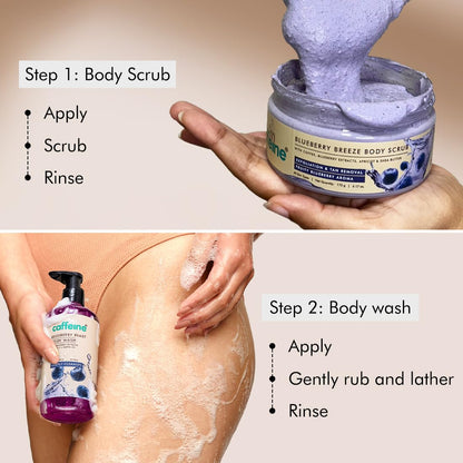 mcaffeine Blueberry Blast Body Wash & Scrub Duo, 300ml/175g, Unisex, 2 Items - in use