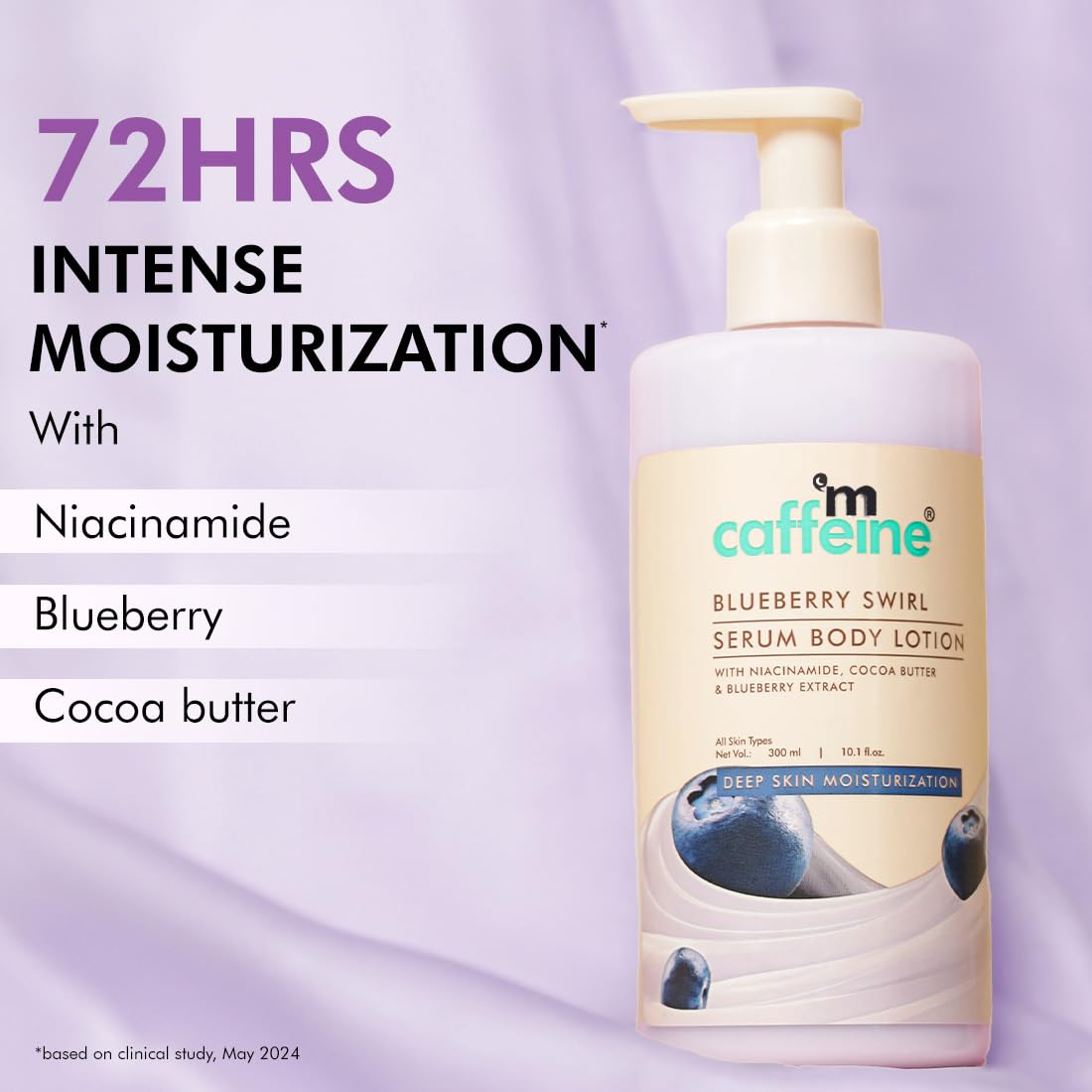 mcaffeine Blueberry Swirl Serum Body Lotion, 300ml, with Niacinamide, Cocoa Butter & Blueberry, Unisex - packaging