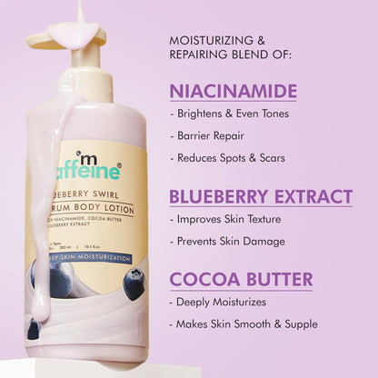 mcaffeine Blueberry Swirl Serum Body Lotion, 300ml, with Niacinamide, Cocoa Butter & Blueberry, Unisex - label detail