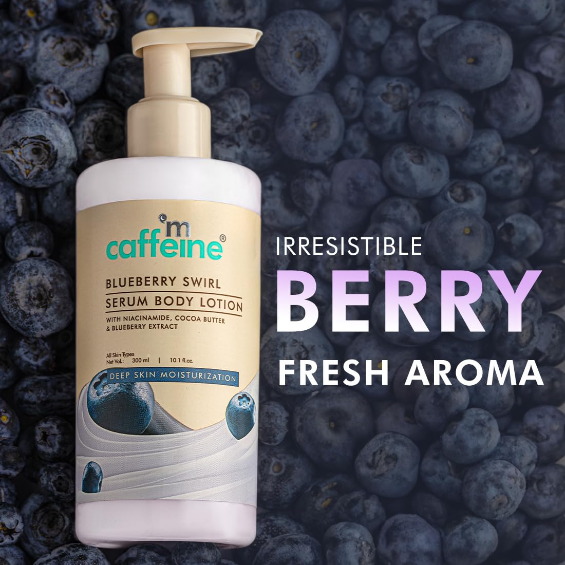 mcaffeine Blueberry Swirl Serum Body Lotion, 300ml, with Niacinamide, Cocoa Butter & Blueberry, Unisex - close-up detail