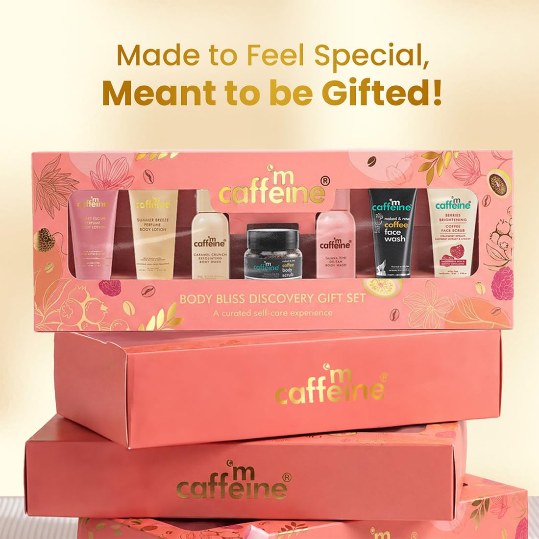 mcaffeine Body Bliss Discovery Gift Set, 7-Piece Unisex Bath and Body Care Kit, Coffee-Based Formulations - front view