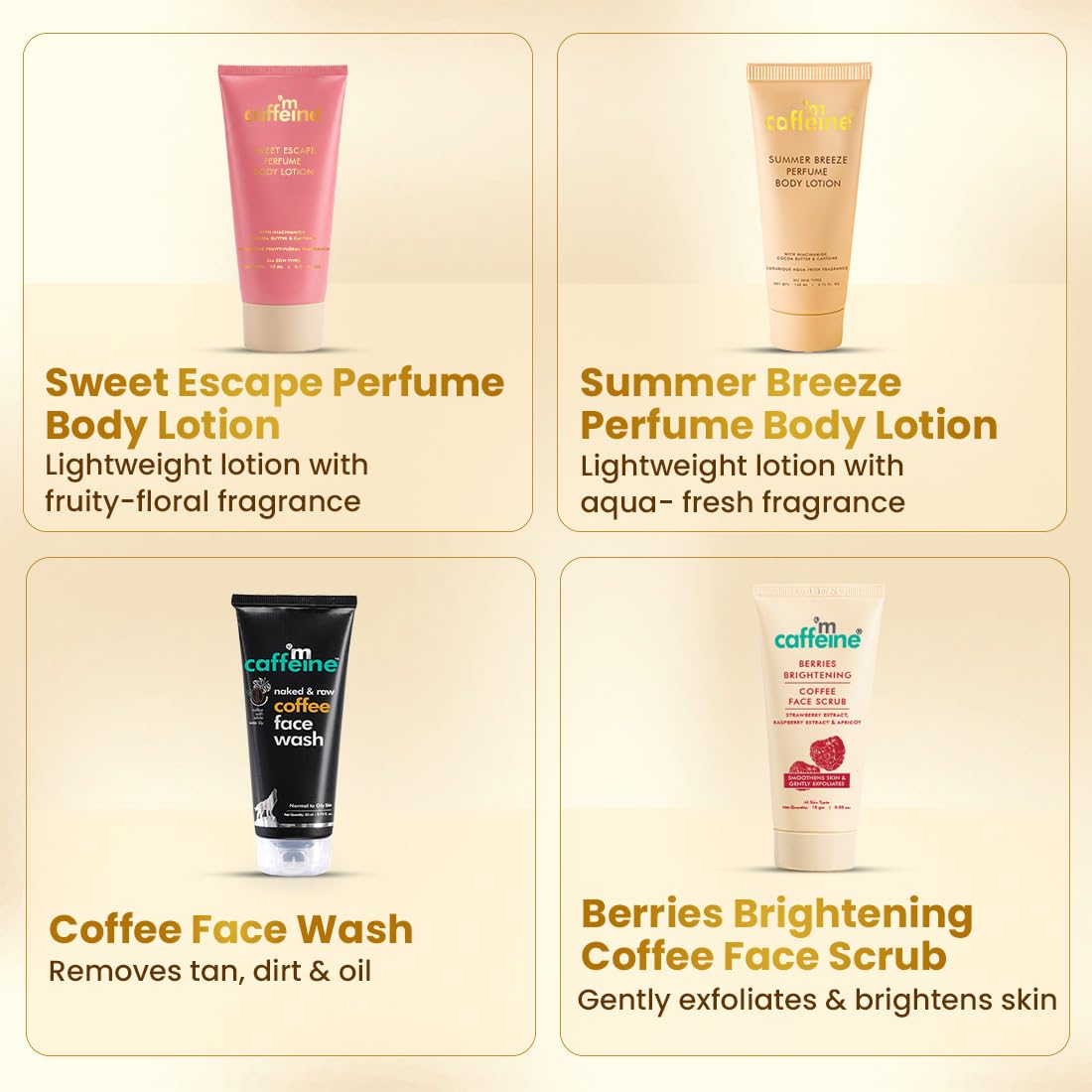 mcaffeine Body Bliss Discovery Gift Set, 7-Piece Unisex Bath and Body Care Kit, Coffee-Based Formulations - packaging