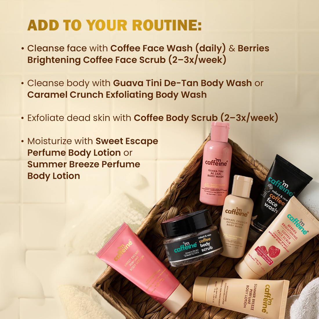 mcaffeine Body Bliss Discovery Gift Set, 7-Piece Unisex Bath and Body Care Kit, Coffee-Based Formulations - label detail