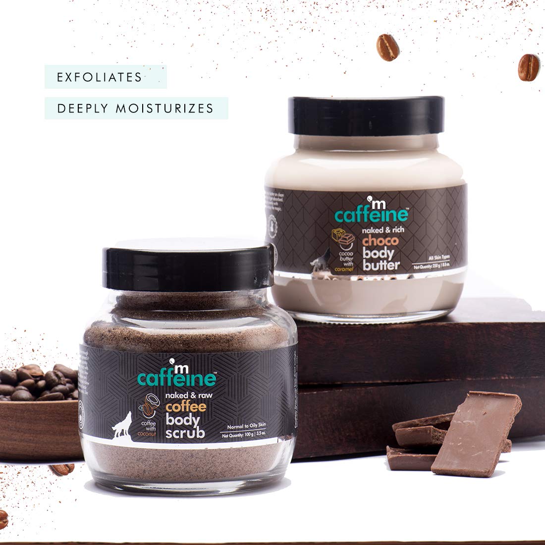 mcaffeine Body Polishing Kit, Coffee Scrub & Choco Body Butter, 2 Items, Vegan, PETA Certified, Unisex - packaging