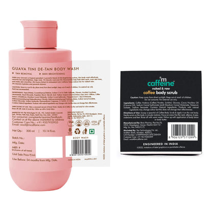 mCaffeine Body Scrub and Wash Combo, 300ml Guava Wash 1% Glycolic Acid, 55gm Coffee Scrub, Unisex - size and scale