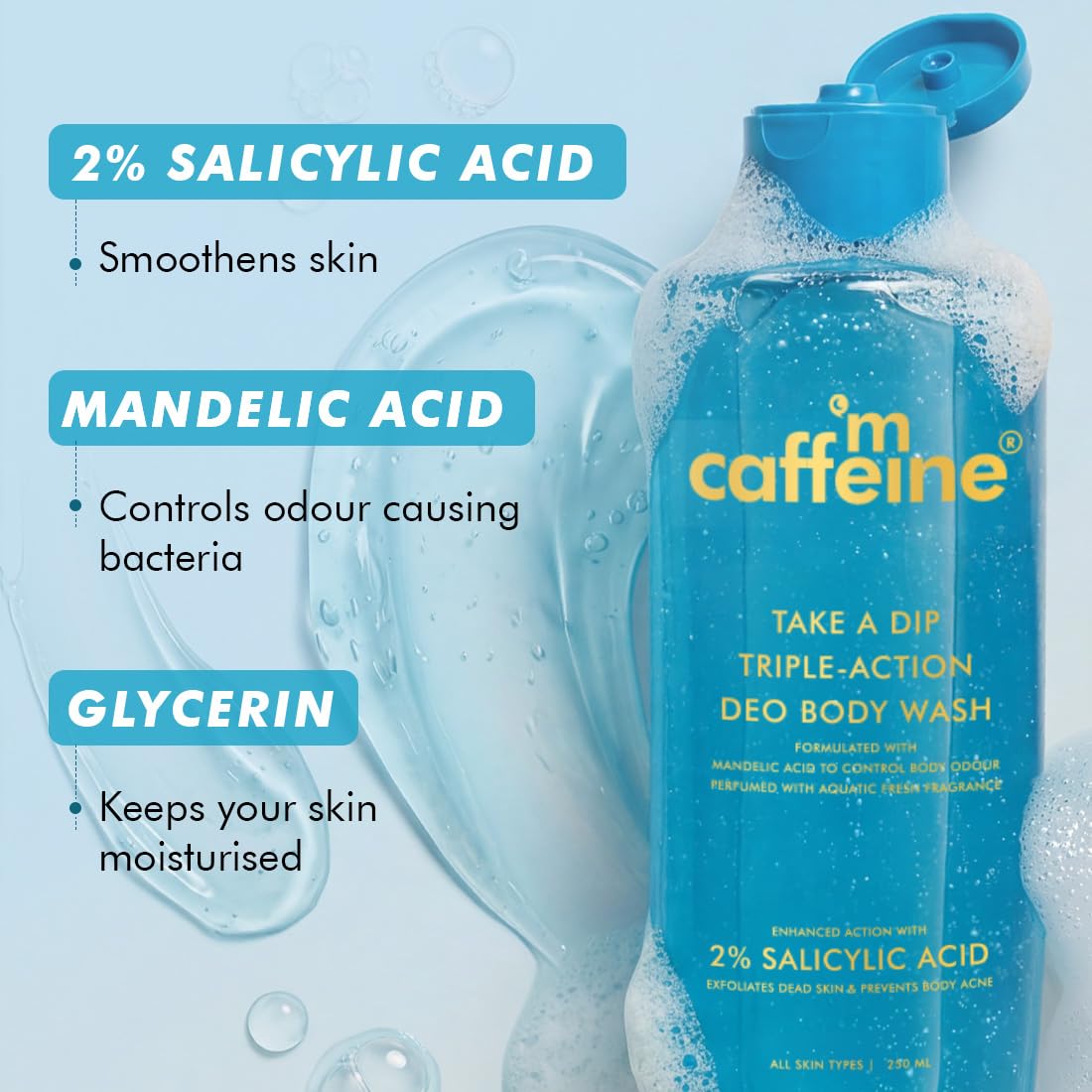 mcaffeine Body Wash Gel with Mandelic Acid Salicylic Acid and Brightening Actives, Unisex Adult - back view