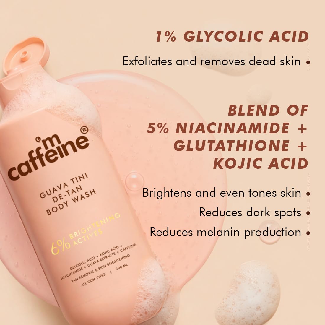 mcaffeine Body Wash Gel with Mandelic Acid Salicylic Acid and Brightening Actives, Unisex Adult - ingredients panel