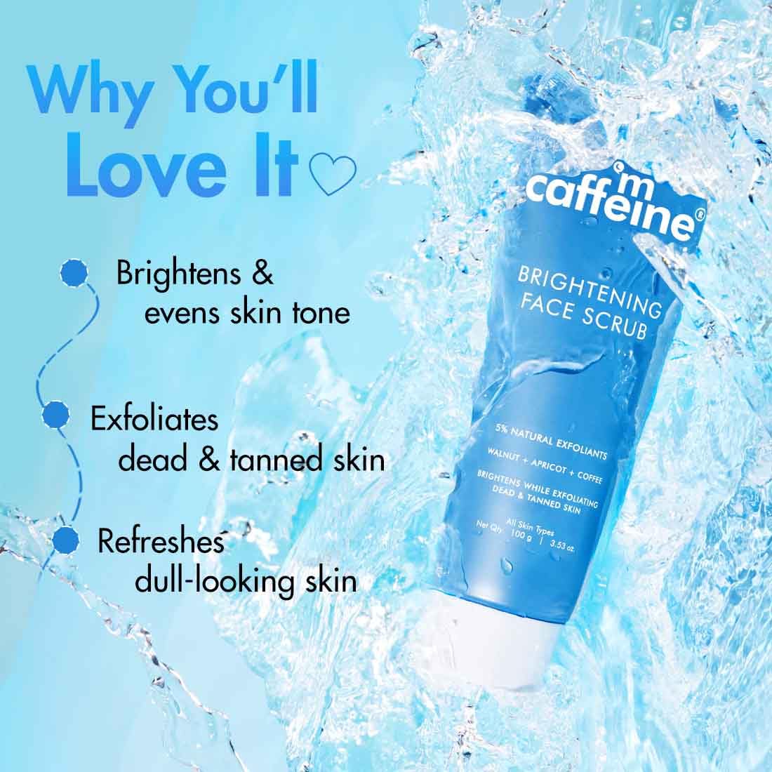 mCaffeine Brightening Face Scrub, 100g, Walnut Apricot Coffee Formula, Cookie Cream Scent, Unisex - back view