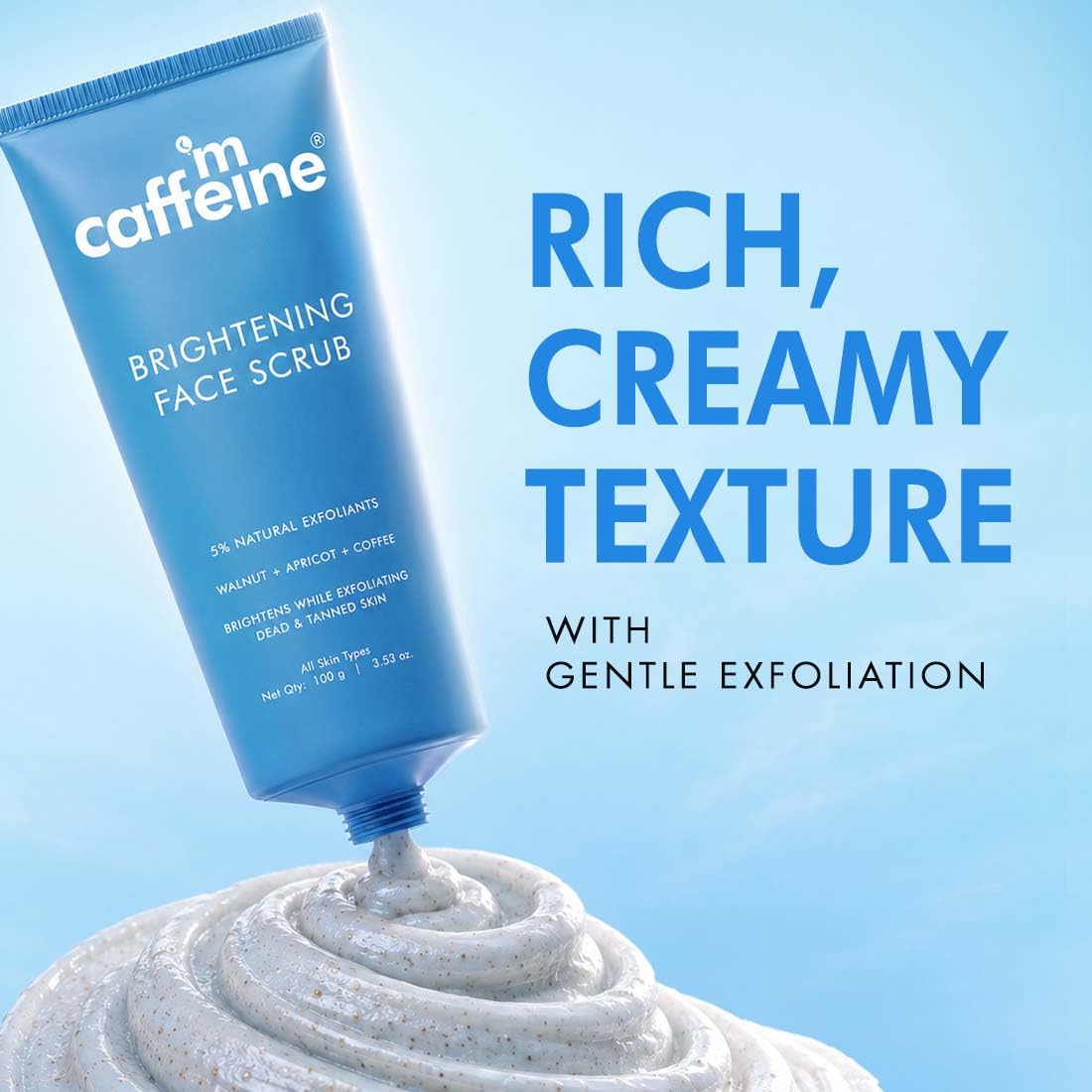 mCaffeine Brightening Face Scrub, 100g, Walnut Apricot Coffee Formula, Cookie Cream Scent, Unisex - ingredients panel
