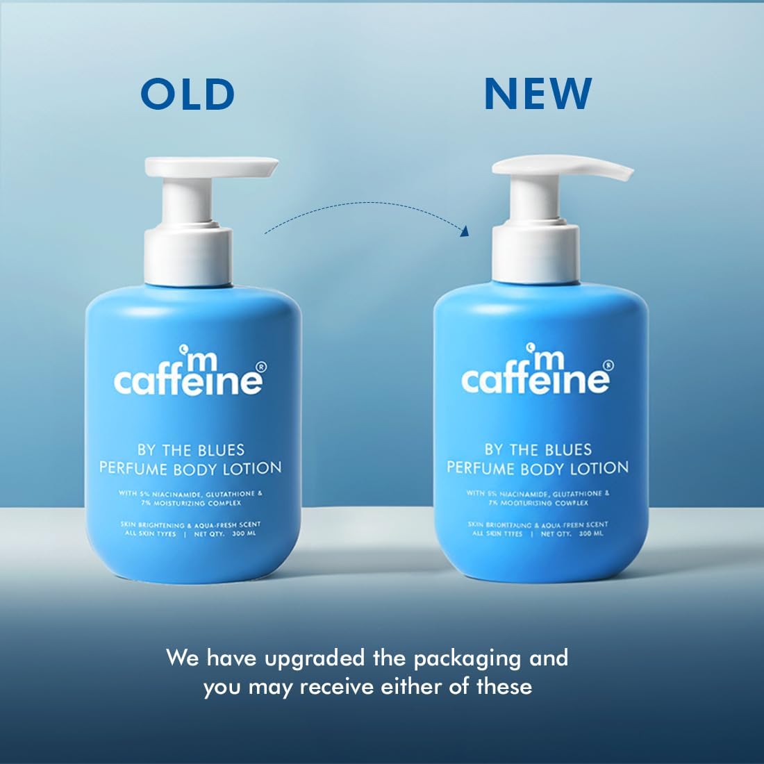 mCaffeine By The Blues Perfume Body Lotion 200ml | 5% Niacinamide & Glutathione for Brightening & Detan | Aquatic-Woody Fragr