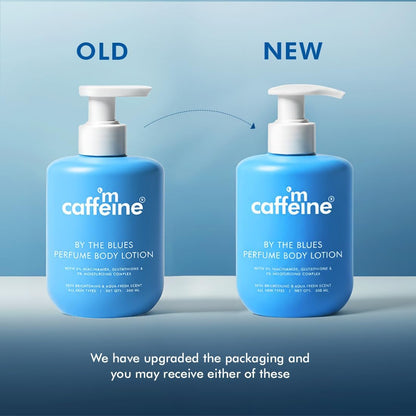 mCaffeine By The Blues Perfume Body Lotion 200ml | 5% Niacinamide & Glutathione for Brightening & Detan | Aquatic-Woody Fragr