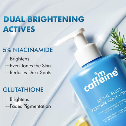 mCaffeine By The Blues Perfume Body Lotion 200ml | 5% Niacinamide & Glutathione for Brightening & Detan | Aquatic-Woody Fragr