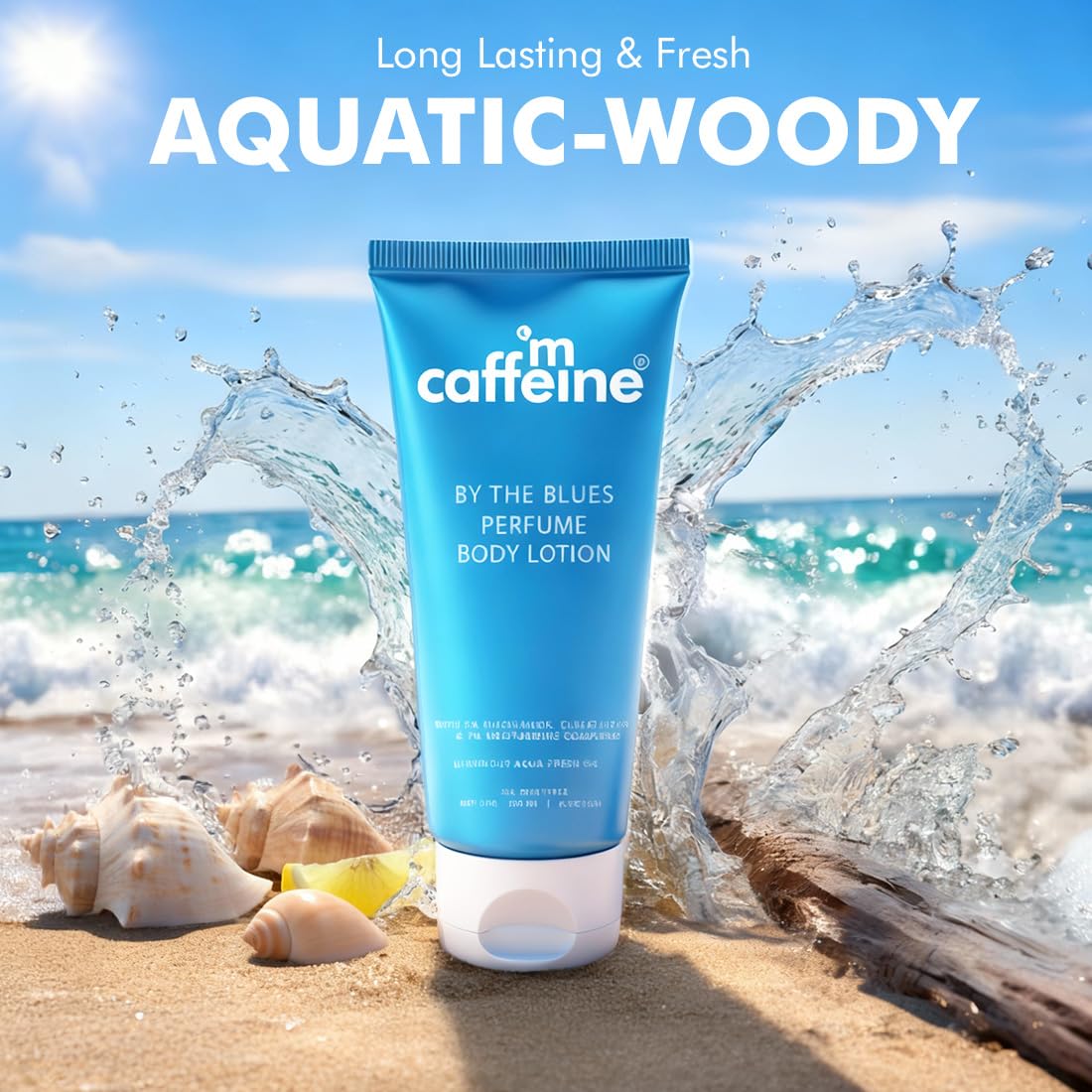 mCaffeine By The Blues Perfume Body Lotion 200ml | 5% Niacinamide & Glutathione for Brightening & Detan | Aquatic-Woody Fragr