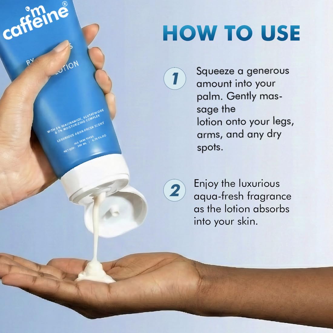 mCaffeine By The Blues Perfume Body Lotion 200ml | 5% Niacinamide & Glutathione for Brightening & Detan | Aquatic-Woody Fragr