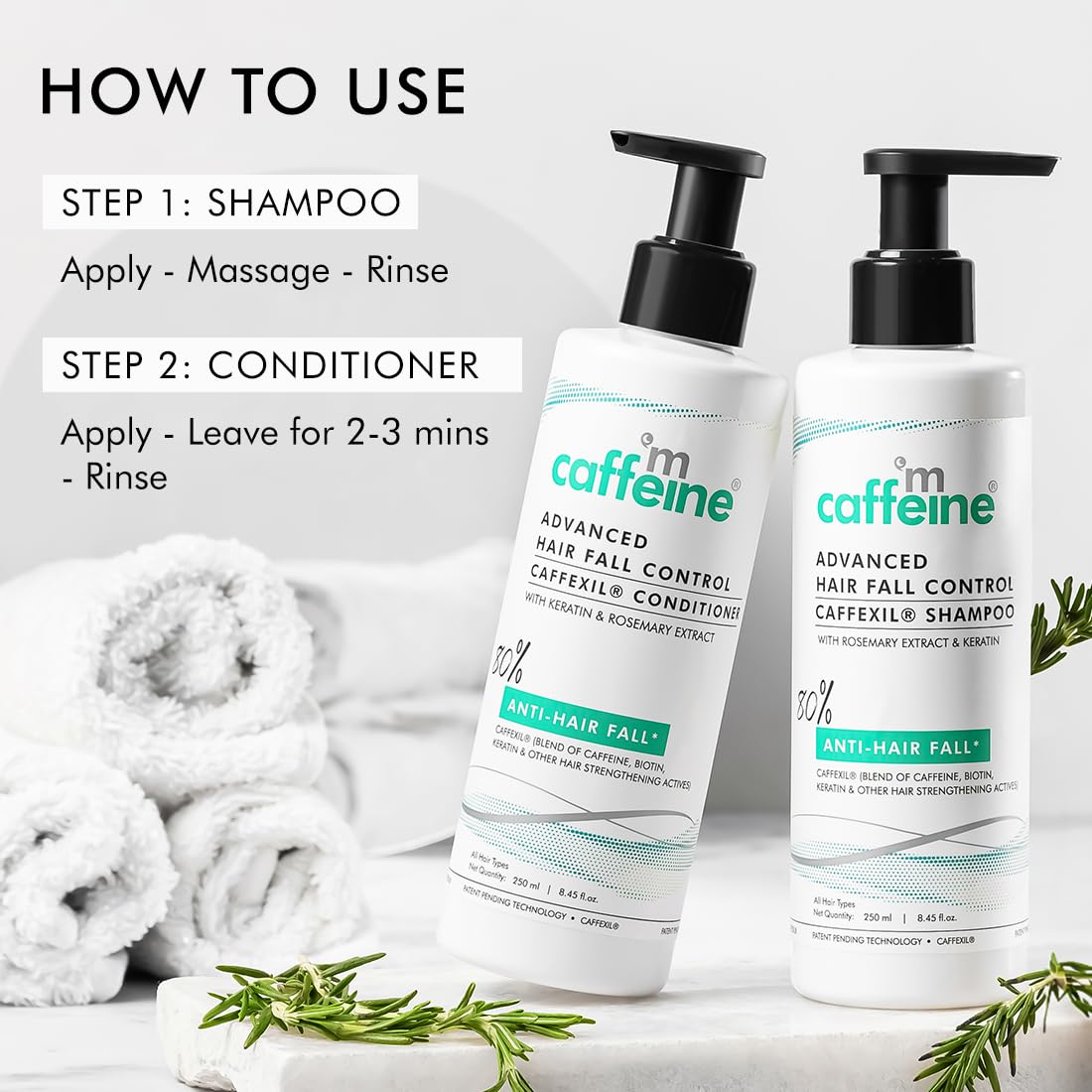 mcaffeine Caffexil Shampoo with Keratin, Biotin & Rosemary, 250ml, Sulphate Free - in use
