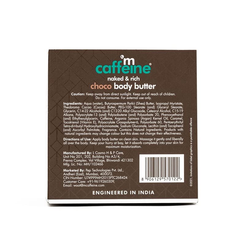mcaffeine Choco Body Butter, 100gm Unisex Moisturizer with Cocoa Butter, Shea Butter & Caffeine - packaging (20)