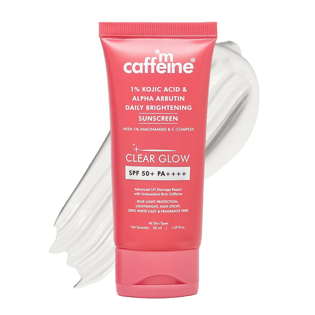 mcaffeine CLEAR GLOW 1% Kojic Acid Alpha Arbutin Sunscreen SPF 50 PA++++, 50ml, Fragrance-Free