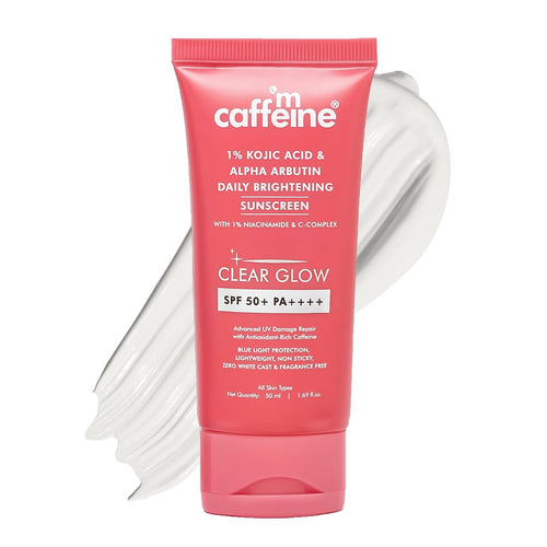 mcaffeine CLEAR GLOW 1% Kojic Acid Alpha Arbutin Sunscreen SPF 50 PA++++, 50ml, Fragrance-Free