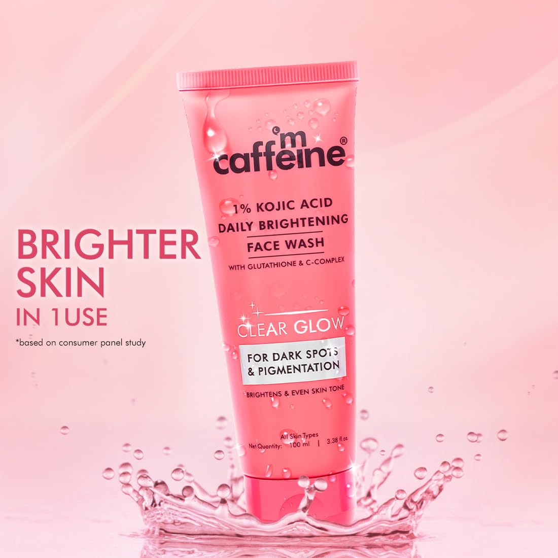 mcaffeine CLEAR GLOW 1% Kojic Acid Face Wash with Glutathione, 100ml, Non-Drying, Fragrance-Free - front view