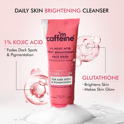 mcaffeine CLEAR GLOW 1% Kojic Acid Face Wash with Glutathione, 100ml, Non-Drying, Fragrance-Free - packaging