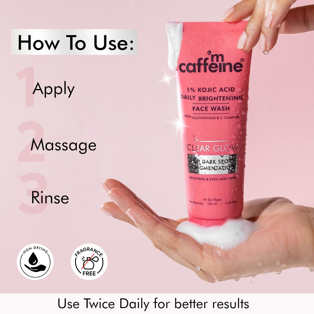 mcaffeine CLEAR GLOW 1% Kojic Acid Face Wash with Glutathione, 100ml, Non-Drying, Fragrance-Free - size and scale