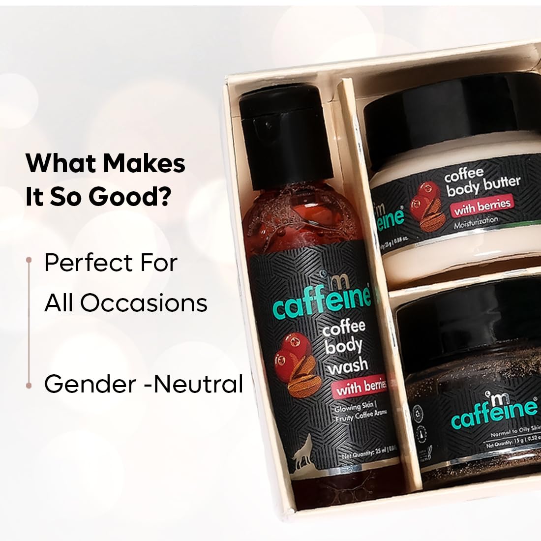 mcaffeine Coffee Body Care Gift Set, Unisex, PETA Certified Vegan, Zero Plastic - label detail