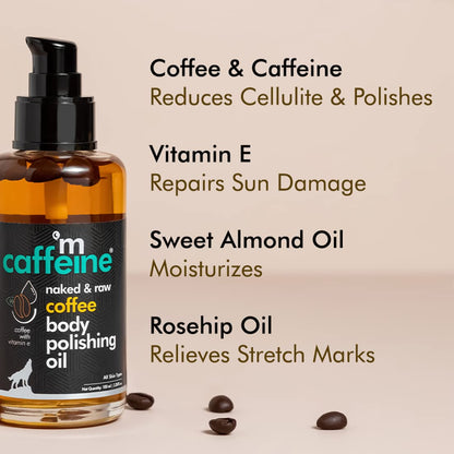 mcaffeine Coffee Body Polishing Oil with Arabica Coffee, 100ml, Unisex Formula - packaging