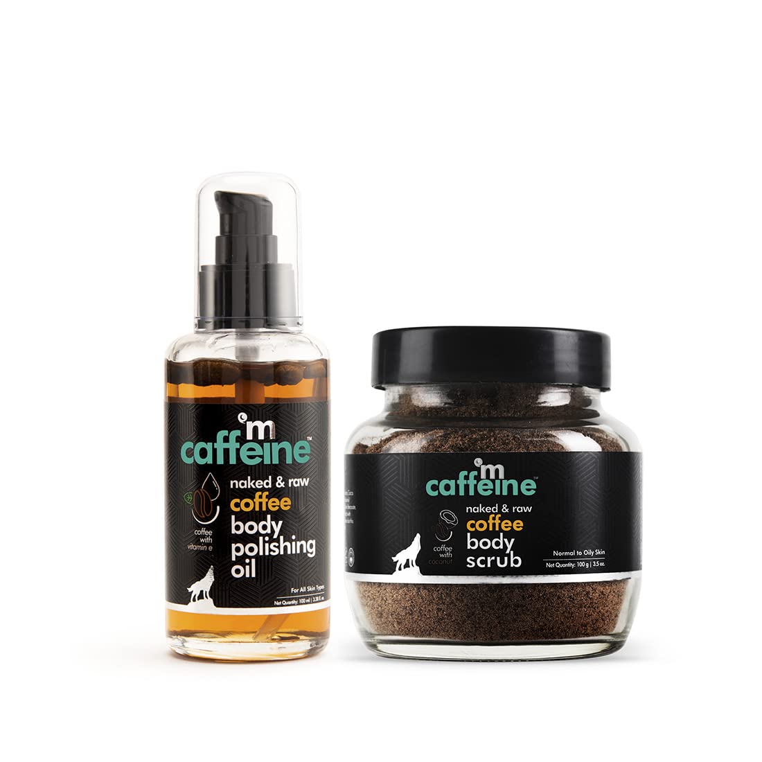 mcaffeine Coffee Body Scrub and Massage Oil Combo, 100g+100ml, Unisex, All Skin Types