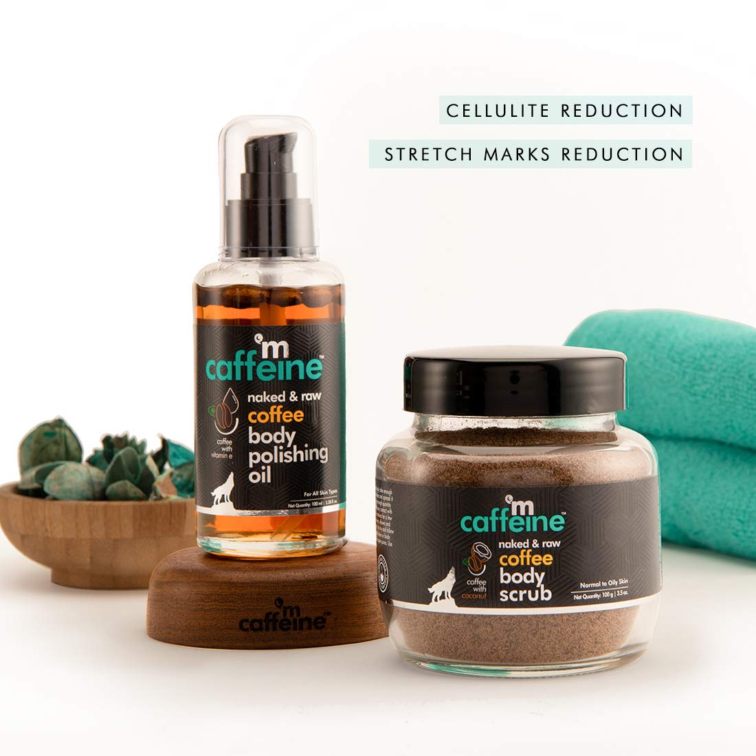 mcaffeine Coffee Body Scrub and Massage Oil Combo, 100g+100ml, Unisex, All Skin Types - back view
