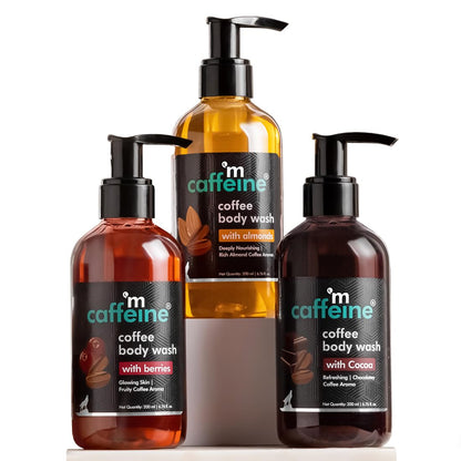 mcaffeine Coffee Body Wash Combo, 3-Pack 600ml, Berry Almond Cocoa Scents, Unisex Adult, Vegan, PETA Certified