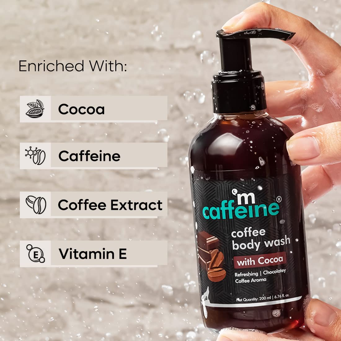 mcaffeine Coffee Body Wash Gel with Vitamin C, 200ml, Unisex Adult, Sulfate-Free, Vegan, PETA Certified, Dermatologically Tes