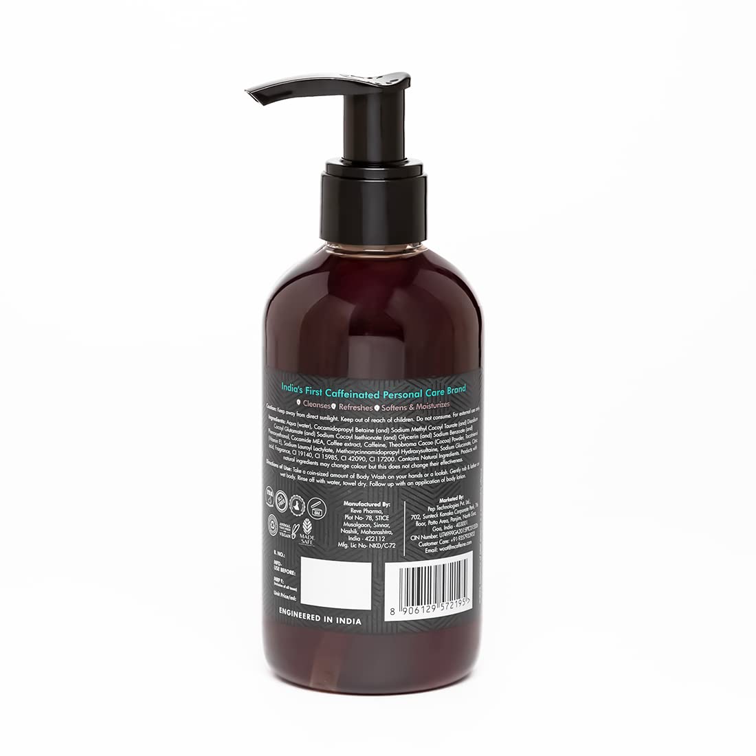 mcaffeine Coffee Body Wash Gel with Vitamin C, 200ml, Unisex Adult, Sulfate-Free, Vegan, PETA Certified, Dermatologically Tes
