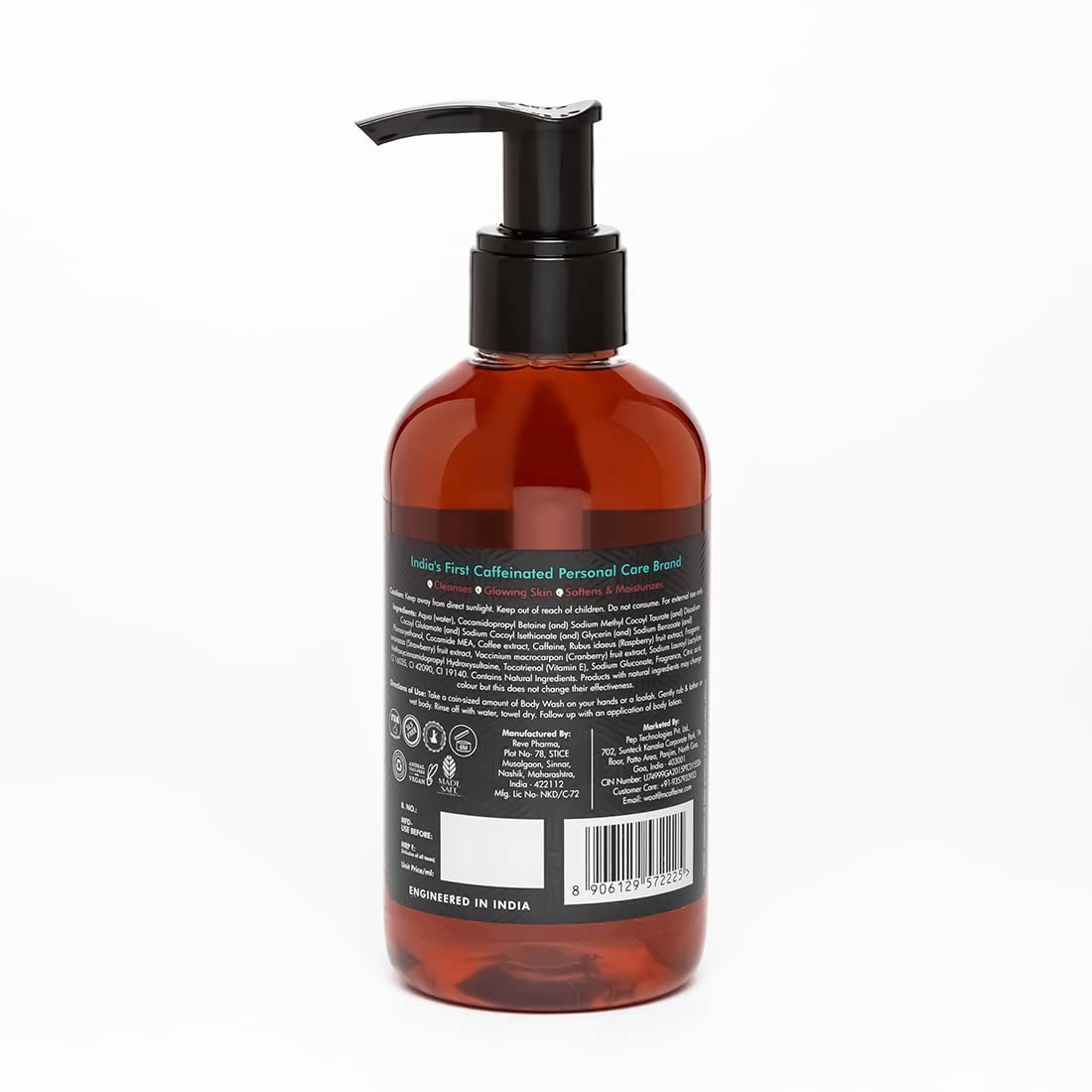 mcaffeine Coffee Body Wash Gel with Vitamin C, 200ml, Unisex Adult, Sulfate-Free, Vegan, PETA Certified, Dermatologically Tes