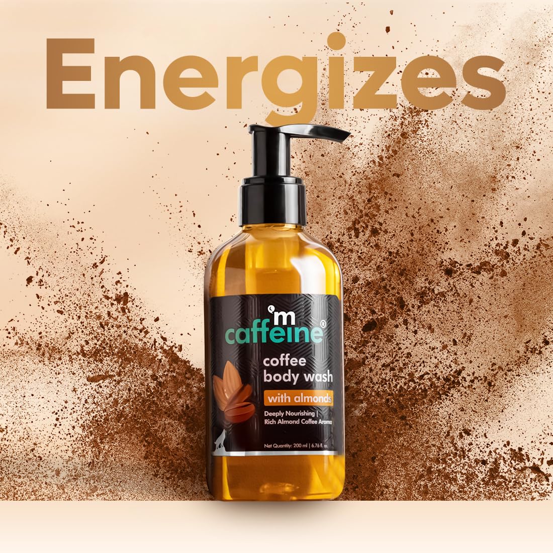 mcaffeine Coffee Body Wash with Almonds, 200ml, Unisex, Vegan, PETA Certified, Paraben & SLS-Free - back view