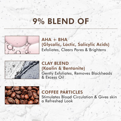 mcaffeine Coffee Charcoal Clay Face Mask, 9% AHA BHA, 3% Charcoal Beads, All Skin Types - back view