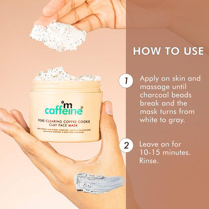 mcaffeine Coffee Charcoal Clay Face Mask, 9% AHA BHA, 3% Charcoal Beads, All Skin Types - in use