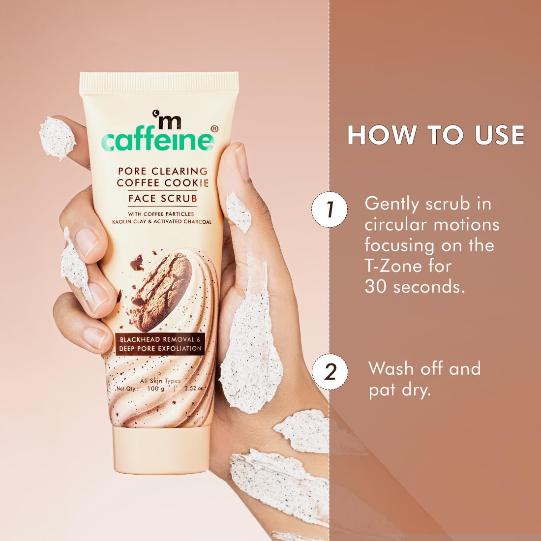 mcaffeine Coffee & Cookie Face Scrub with Walnut, Charcoal & Clay, 100g, Unisex, PETA Certified - in use