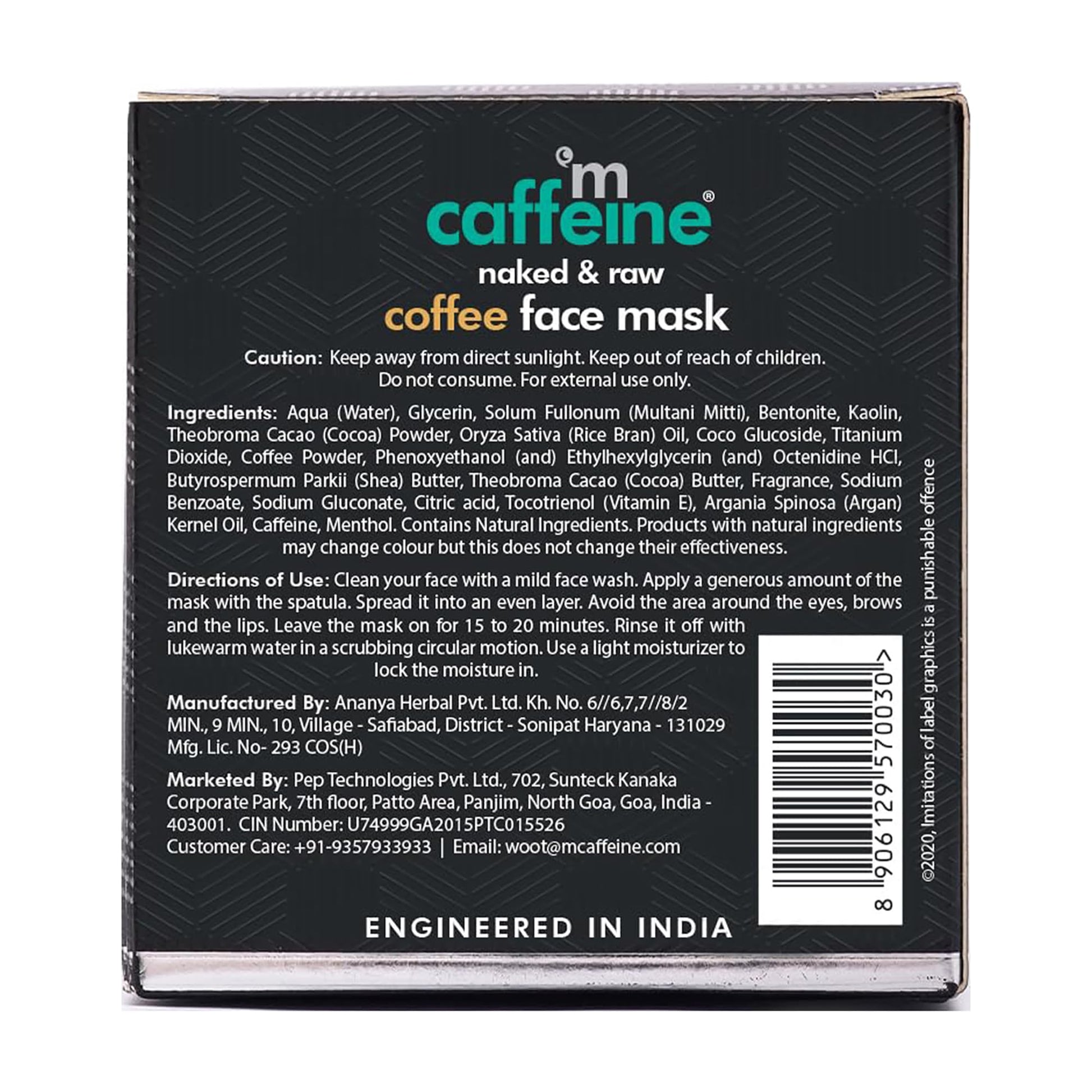 mcaffeine Coffee De Tan Face Pack Mask with Kaolin Clay, Multani Mitti & Bentonite Clay, 100gm, Vegan - packaging