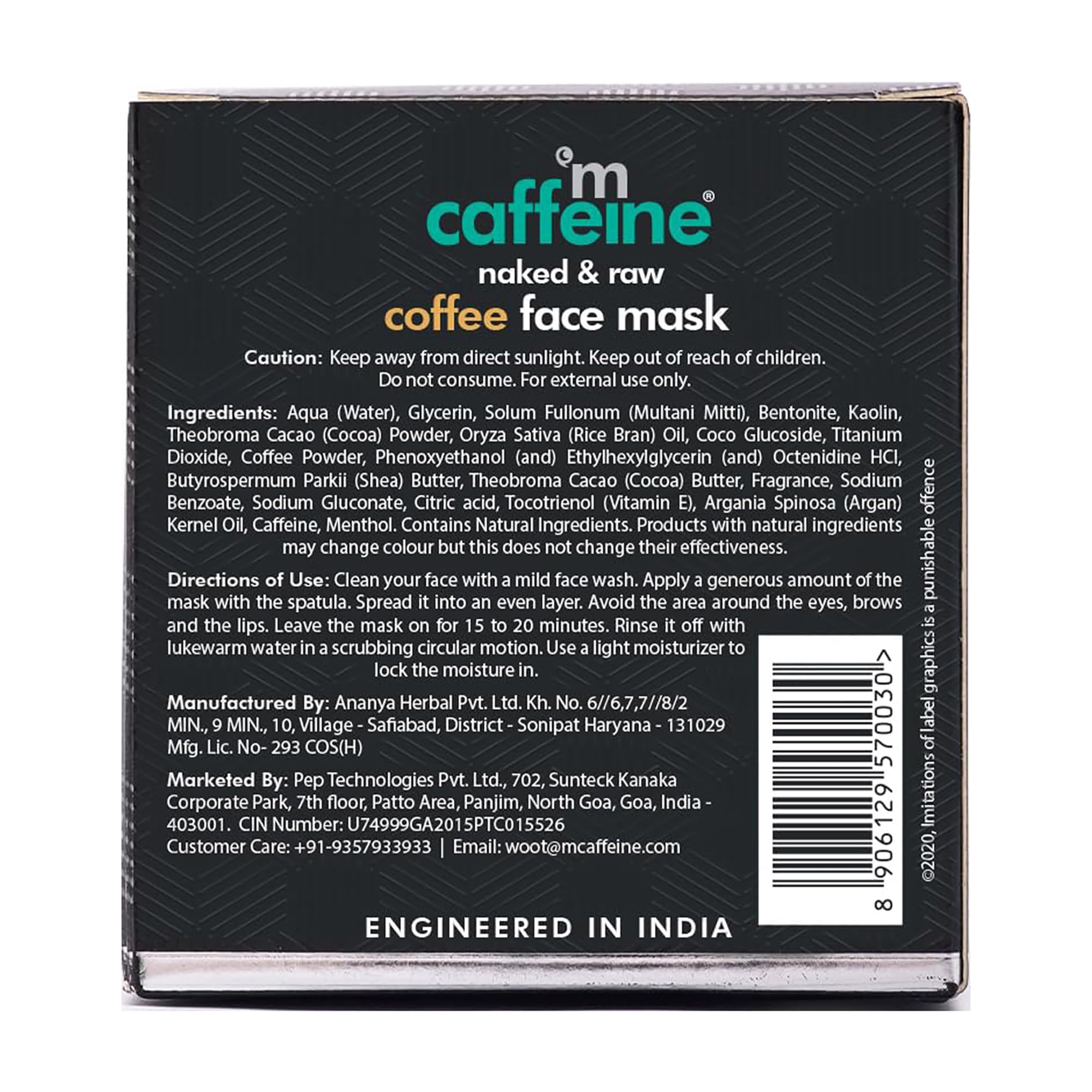 mcaffeine Coffee De Tan Face Pack Mask with Kaolin Clay, Multani Mitti & Bentonite Clay, 100gm, Vegan - packaging
