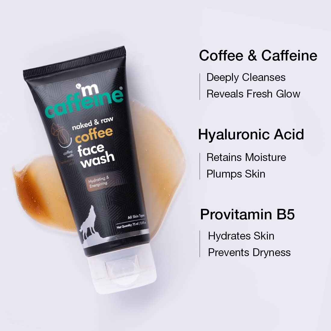 mcaffeine Coffee Face Wash 75ml with Caffeine Hyaluronic Acid Provitamin B5 SLS Free Paraben Free Vegan - back view (11)